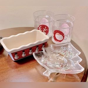 Set of holiday dish, plate and glasses